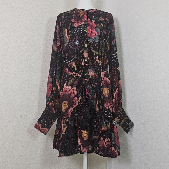 NWT Farm Rio Black River Creatures Mini Dress S FloralBoho Hippie Party Flirty